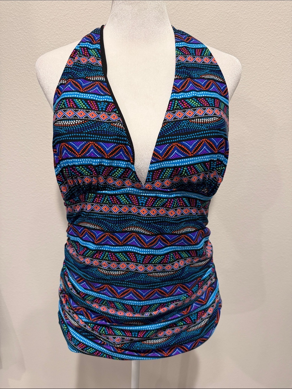 Halter Ruched Tankini Swim Top in Multi-Color. Size 14. - Picture 2 of 11